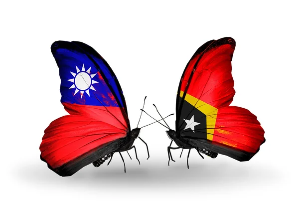 Butterflies with Taiwan and East Timor flags — Stock Photo, Image