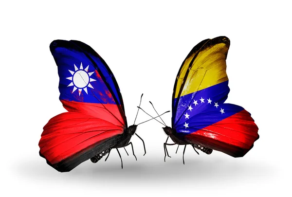 Kelebekler Tayvan ve Venezüella bayrağı ile — Stok fotoğraf