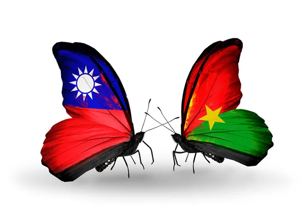 Farfalle con bandiere di Taiwan e Burkina Faso — Foto Stock