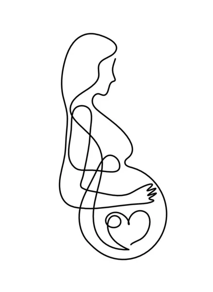 Cuerpo Silueta Madre Con Corazón Como Imagen Dibujo Línea Blanco — Vector de stock