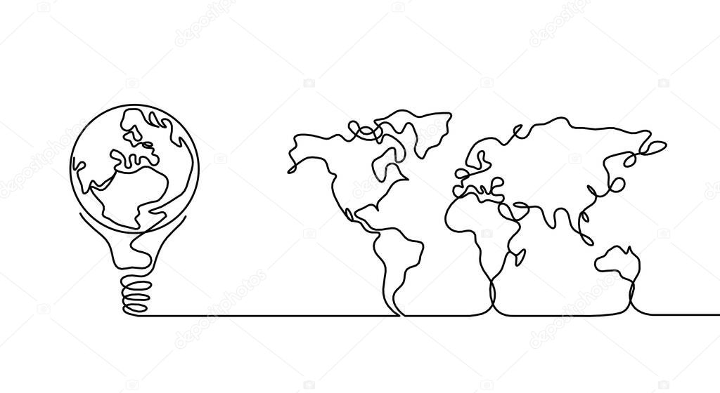 Map of planet Earth as line drawing on white as background