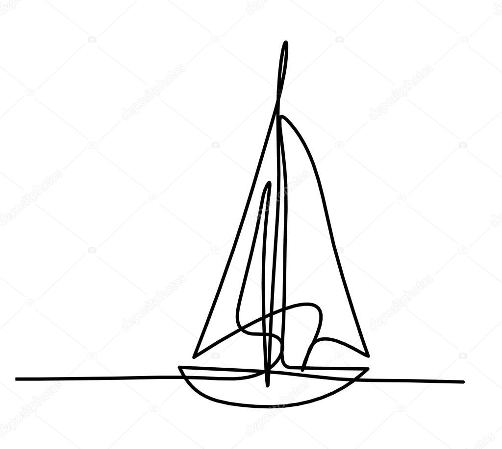 Abstract boat as line drawing on white background