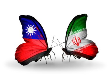 Kelebek kanatları üzerinde Tayvan ve iran bayraklı
