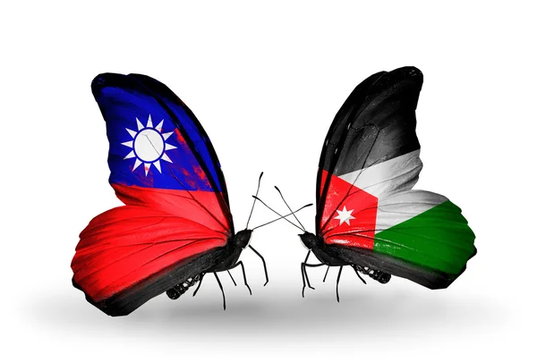 Mariposas con banderas de Taiwán y Jordania en alas — Foto de Stock