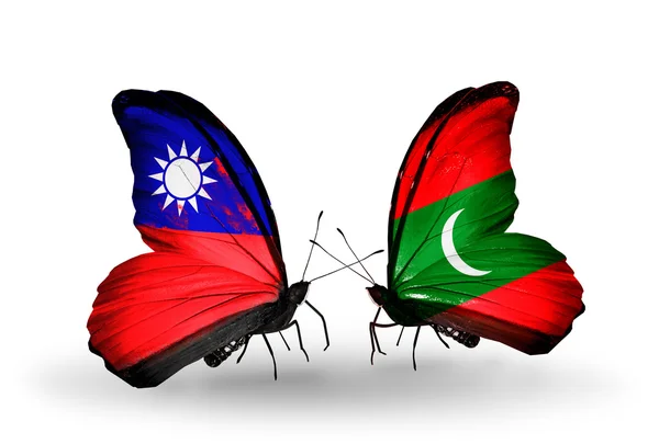 Motyle z Tajwanu i Malediwach flagi na skrzydłach — Zdjęcie stockowe