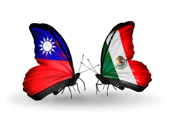 Butterflies with Taiwan and Mexico flags on wings — Stock Photo, Image