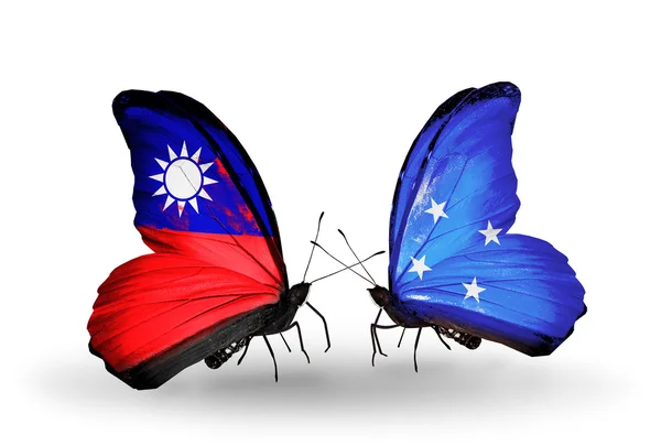 Butterflies with Taiwan and Micronesia flags on wings — Stock Photo, Image