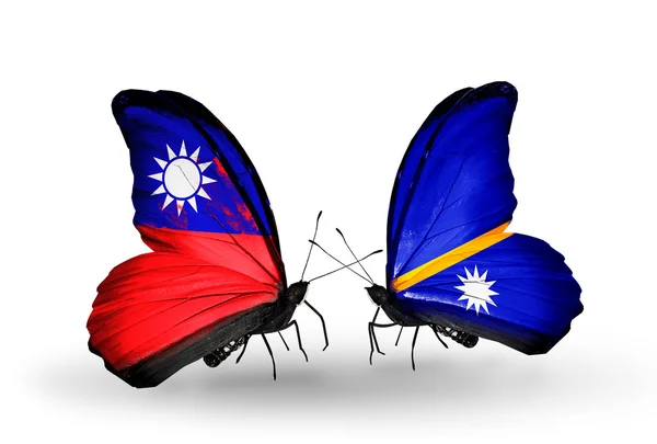 Butterflies with Taiwan and Nauru flags on wings — Stock Photo, Image
