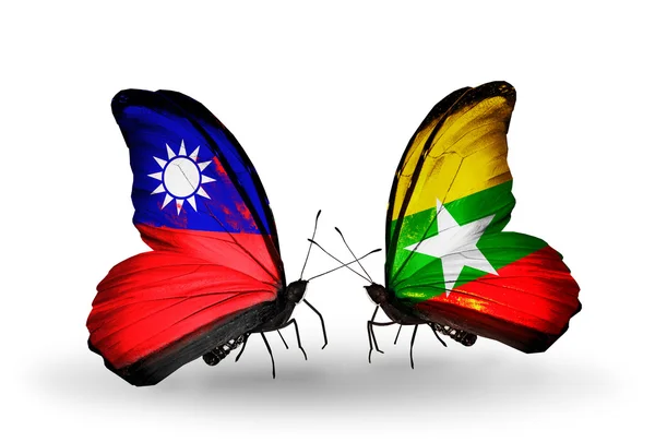 Motyle z Tajwanu i myanmar flagi na skrzydłach — Zdjęcie stockowe