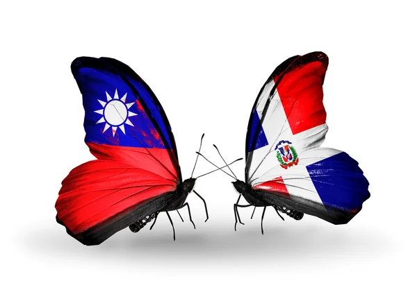 Motyle z Tajwanu i dominicana flagi na skrzydłach — Zdjęcie stockowe