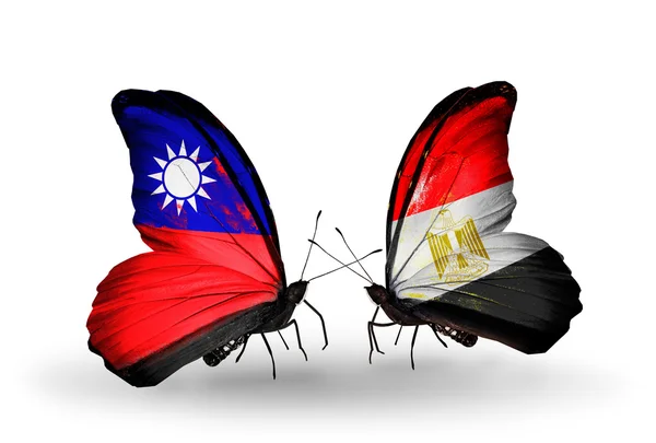 Sommerfugler med Taiwan og Egypts flagg på vinger – stockfoto