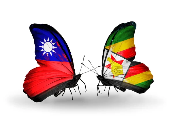 Farfalle con bandiere di Taiwan e Zimbabwe sulle ali — Foto Stock