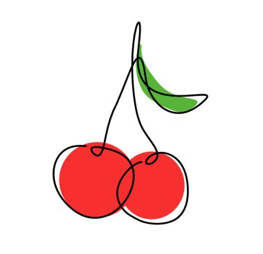 Beyaz arkaplanda çizgi renk kirazı çizimi