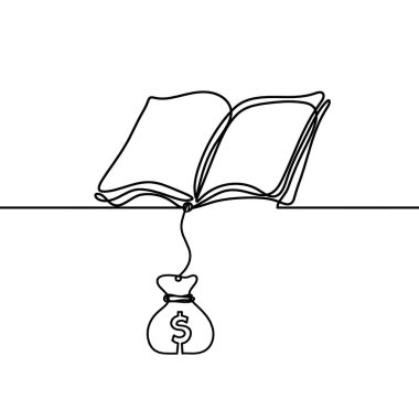 Beyaz arkaplanda satır çizimi olarak ok olan soyut kitap