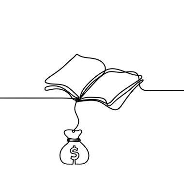 Beyaz arkaplanda satır çizimi olarak ok olan soyut kitap