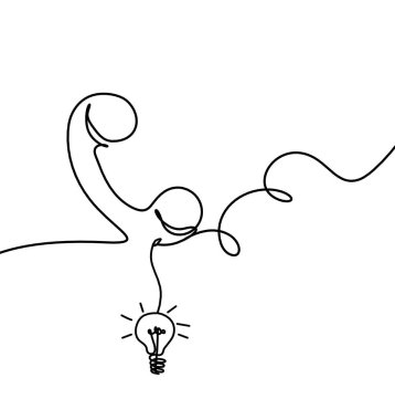 Beyaz arkaplanda çizgi çizimi olarak ampullü soyut cep telefonu