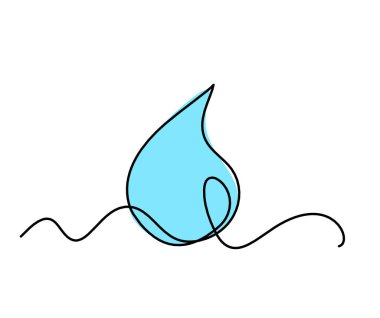 Beyaz arkaplanda çizgi çizimi olarak soyut mavi damla