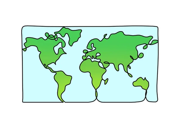 Carte Couleur Planète Terre Comme Dessin Linéaire Sur Fond Blanc — Image vectorielle