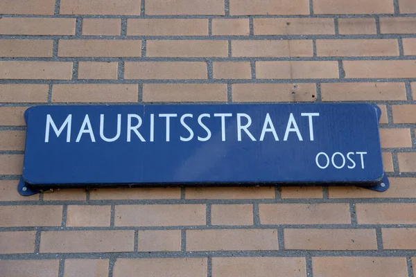 Street Sign Mauritsstraat Amsterdamie Holandia 2021 — Zdjęcie stockowe