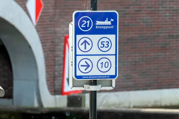 Travel Sign Boats Amsterdam Netherlands 2020 — Stock Photo, Image