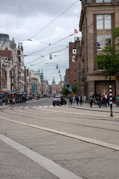 Amsterdam Damrak Sokağı Nın Görünüm 2021 Hollanda — Stok fotoğraf