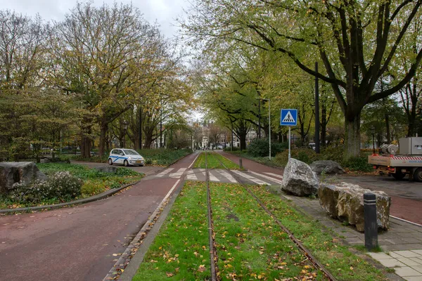 Γραμμή Τραμ Στην Πλατεία Frederiksplein Στο Άμστερνταμ Της Ολλανδίας 2020 — Φωτογραφία Αρχείου