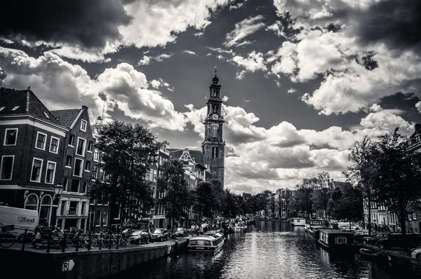 Amsterdam Daki Westerkerk Kilisesi 2019 Siyah Beyaz — Stok fotoğraf