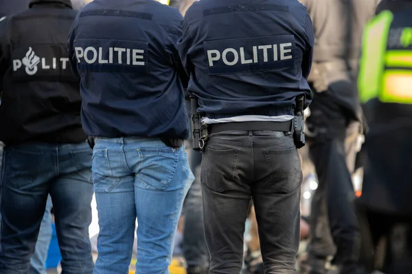 Backside Police Man Guarding Demonstrators Rebellion Extinction Demonstration Amsterdam South — Stock Photo, Image