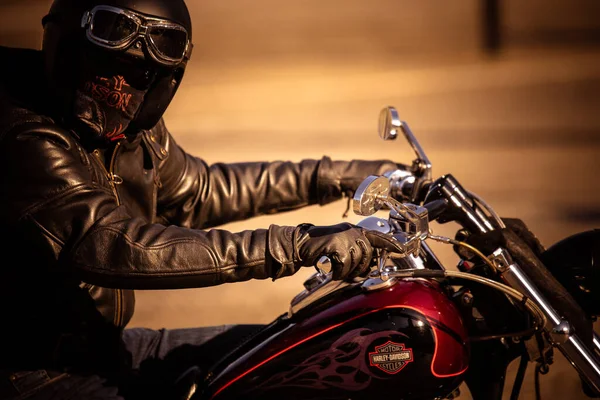 Close Ein Mann Auf Einer Harley Davidson Amsterdam Niederlande 2020 — Stockfoto