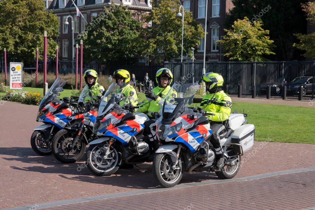 Group Of Police Men On Motors At Amsterdam The Netherlands 19-9-2020
