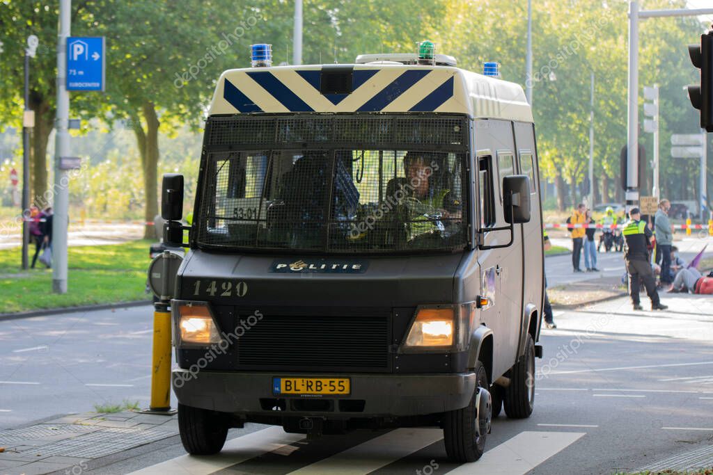 ME Van At The Rebellion Extinction Demonstration At Amsterdam The Netherlands 21-9-2020