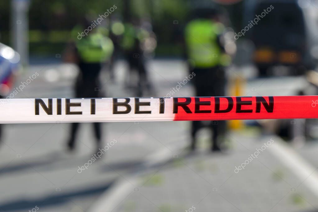 Police Man Behind Ducktape At Amsterdam The Netherlands 21-9-2020