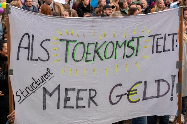 Billboardy Demonstracji Rzecz Lepszej Edukacji Listopada Dam Square Amsterdam Holandia — Zdjęcie stockowe