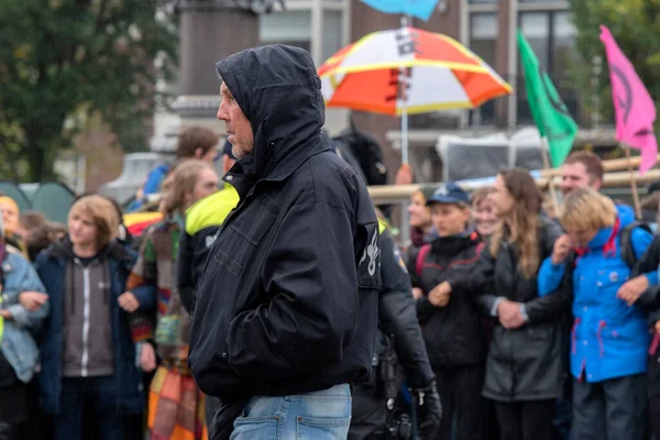 Policja Pracy Blauwebrug Demonstracji Klimatycznej Extinction Rebellion Group Amsterdamie Holandia — Zdjęcie stockowe