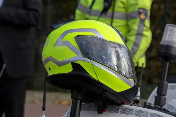 Politie Helm Een Motor Amsterdam Nederland 2019 — Stockfoto
