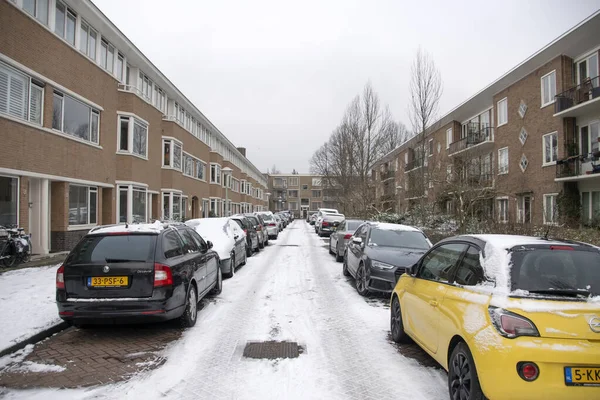 Snow Finsenstraat Street Amsterdam Netherlands 2019 — Stock fotografie