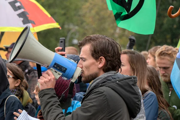 Mluvčí Skupiny Blauwebrug Climate Demonstration Extinction Rebellion Group Amsterdam Netherlands — Stock fotografie
