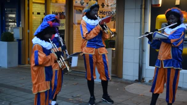 Zwarte Piet Orchestea Sinterklaas Zwarte Piet Buitenveldert Amsterdam Нідерланди 2019 — стокове відео