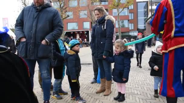 Дети Получают Воздушные Шары Животных Zwarte Piet Diemen Netherlands 2019 — стоковое видео