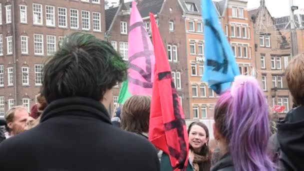 Demonstranti Demonstraci Vymírání Povstání Přehradě 2020 Amsterdam Nizozemsko 2020 — Stock video