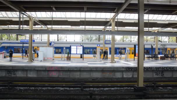 Binnen Het Amstel Station Platform Amsterdam Nederland 2019 — Stockvideo
