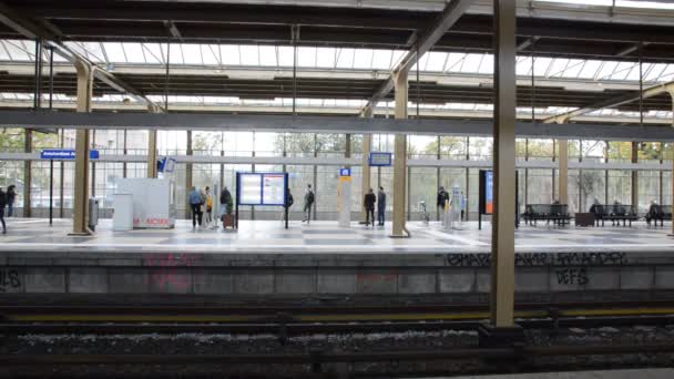 アムステルダムのアムステルダム駅プラットフォームの中 オランダ2019 — ストック動画