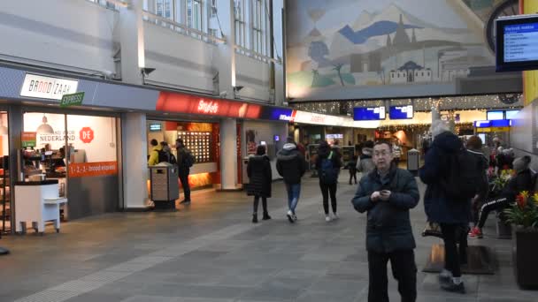 アムステルダム駅のメインエントランスの中 オランダ2019 — ストック動画