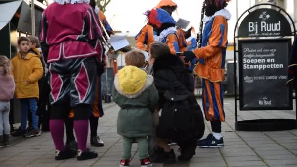 Mère Fils Regardant Zwarte Pieten Buitenveldert Amsterdam Pays Bas 2019 — Video