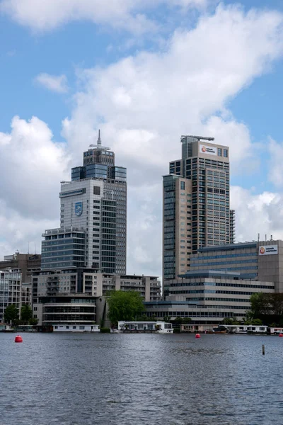 Biznes Skyline Park Somerlust Amstelriver Amsterdam Holandia 2020 — Zdjęcie stockowe