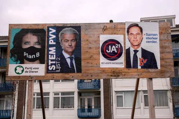 Diemen 'deki Siyasi Partilerin Posterleri Hollanda 7-3-2021