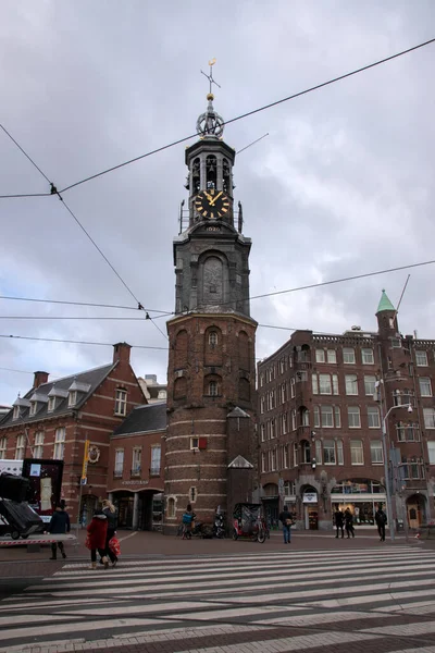 Dark Weather Munt Tower Amsterdam Netherlands 2020 — Stock Photo, Image