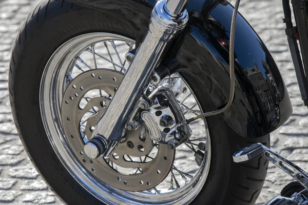 Close Harley Davidson Wheel Amsterdam Netherlands 2020 Stock Photo