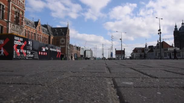 Uscire Dalla Stazione Centrale Causa Del Cornavirus Amsterdam Paesi Bassi — Video Stock