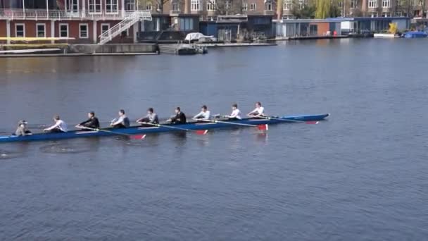Roddbåt Amstel River Amsterdam Nederländerna 2019 — Stockvideo
